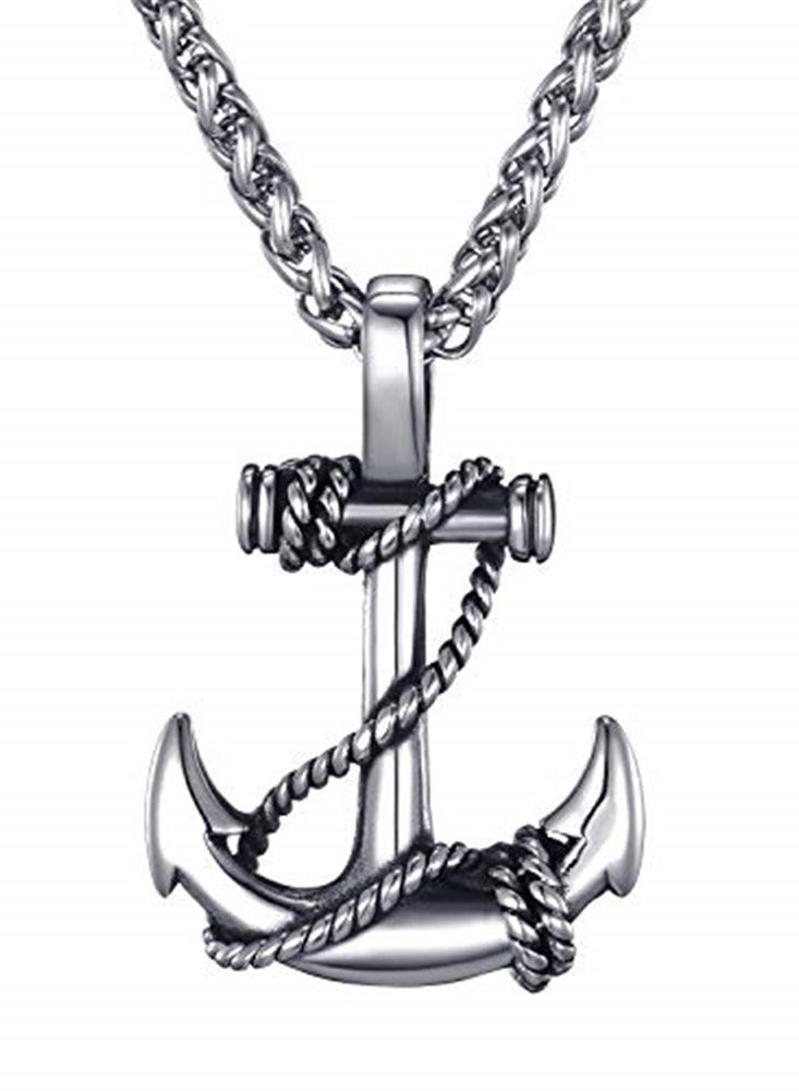 SYOSI، قلادة مرساة بحرية من الفولاذ المقاوم للصدأ للرجال، قلادة بحرية بحرية عتيقة، بسلسلة بطول 24 بوصة - Image 1