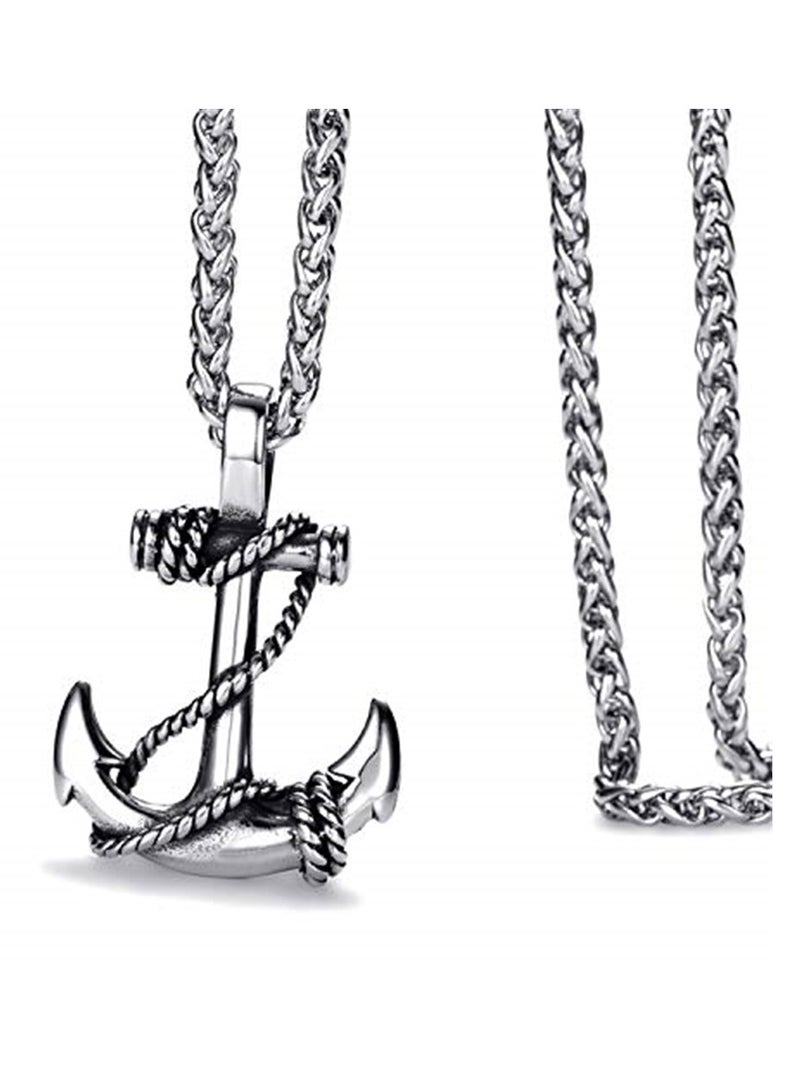 SYOSI، قلادة مرساة بحرية من الفولاذ المقاوم للصدأ للرجال، قلادة بحرية بحرية عتيقة، بسلسلة بطول 24 بوصة - Image 2