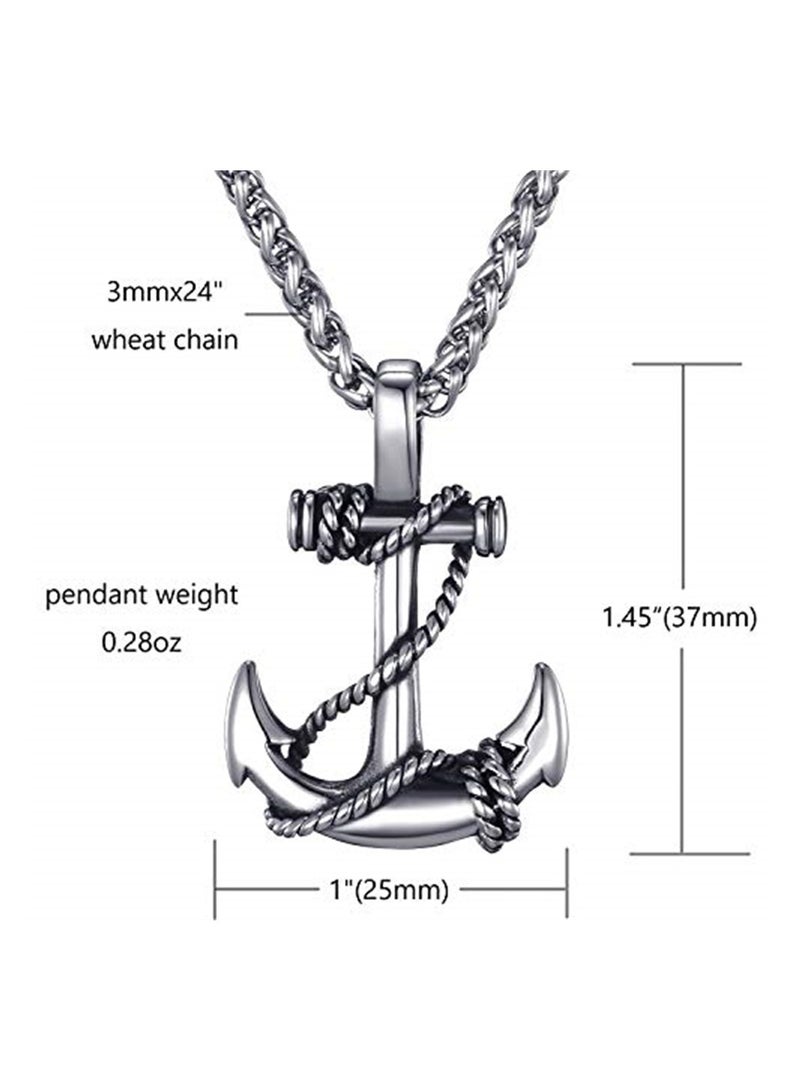 SYOSI، قلادة مرساة بحرية من الفولاذ المقاوم للصدأ للرجال، قلادة بحرية بحرية عتيقة، بسلسلة بطول 24 بوصة - Image 3