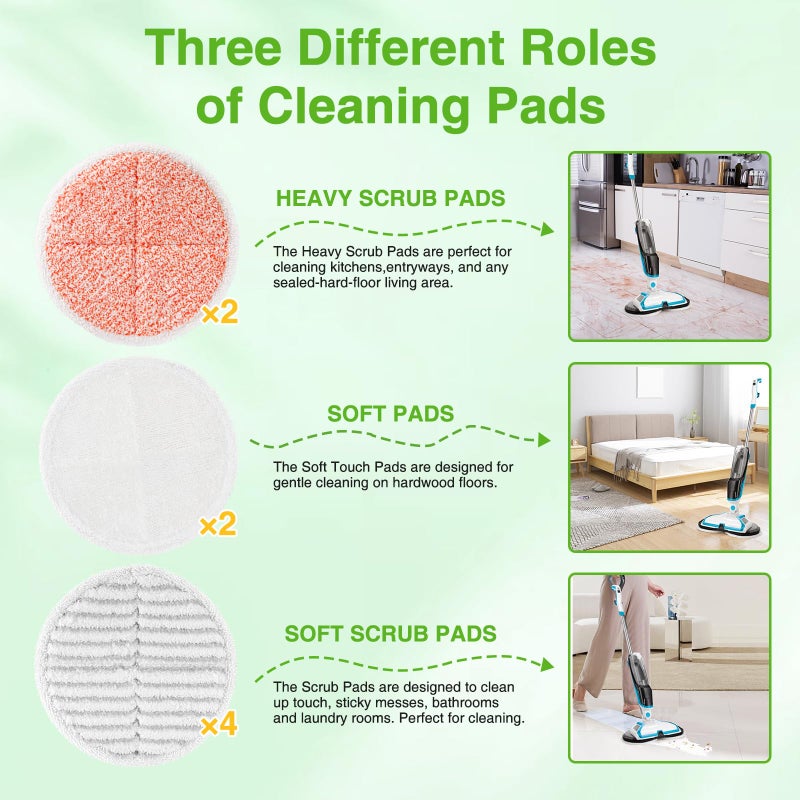 Zeekech 8 Pack Mop Pads Replacement Compatible with Bissell Spinwave 2124, 2039A, 2307, 23157, 23159, 20393, 20399 Hard Floor Spin Mop, 2 Soft Pads, 4 Scrubby Pads, 2 Heavy Scrub Pads - Image 4