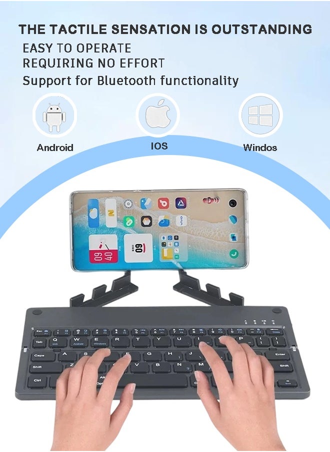 Rich Life - Bi-Fold Bluetooth keyboard with Stand – Type-C Rechargeable Universal Keyboard for Mobile Phone, Tablet & Laptop - Image 1
