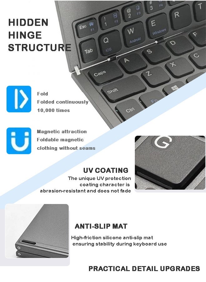 Rich Life - Bi-Fold Bluetooth keyboard with Stand – Type-C Rechargeable Universal Keyboard for Mobile Phone, Tablet & Laptop - Image 1
