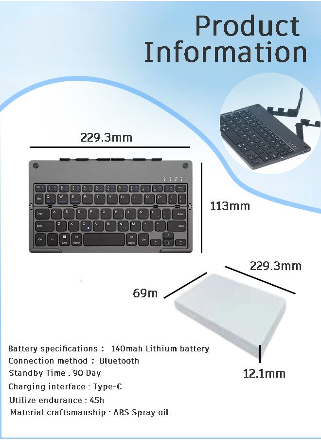 Rich Life - Bi-Fold Bluetooth keyboard with Stand – Type-C Rechargeable Universal Keyboard for Mobile Phone, Tablet & Laptop - Image 1