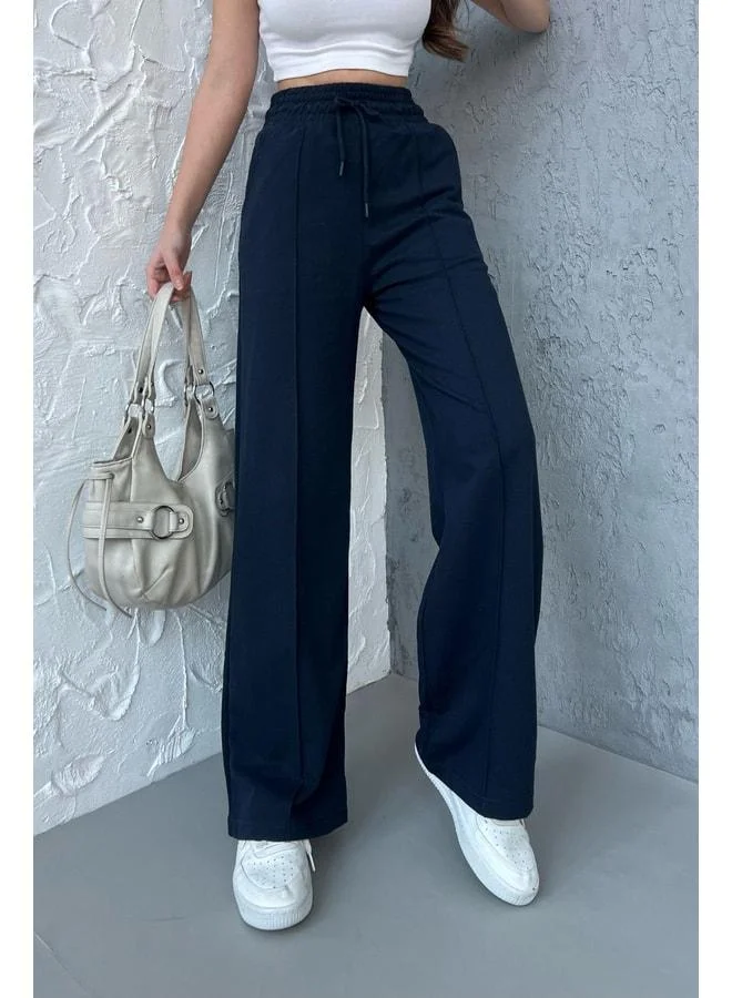 Mmetalic Women’s Seasonal Oversized Wide-Leg High-Waist Navy Sweatpants