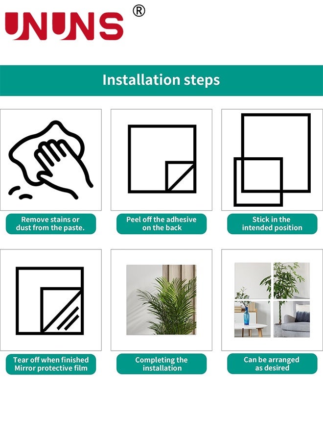 UNUNS 10 قطع ملصقات جدارية من مرآة، بلاط مرآة أكريليك غير قابل للكسر بطول كامل، مرآة بلاستيكية مرنة ثلاثية الأبعاد، بلاط مرآة كامل الجسم لغرفة النوم، صالة الألعاب الرياضية المنزلية، ديكور الجدران المنزلية، 20x20 سم - Image 4