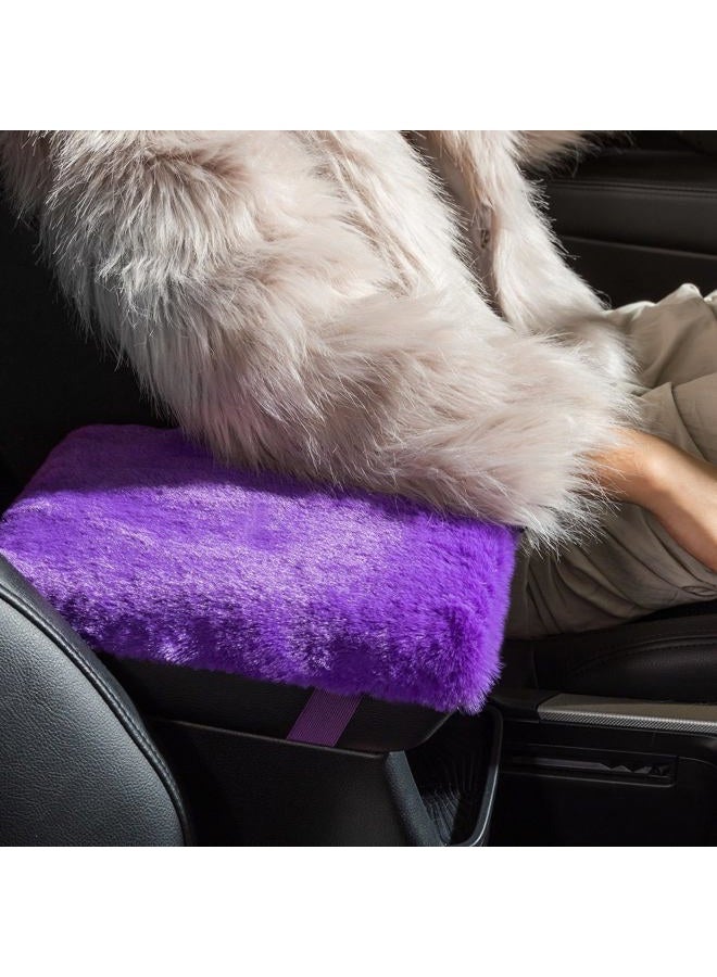 SEG Direct Auto Center Console Cover, Furry Car Armrest Cover, Soft Fluffy Middle Console Pad, Car Armrest Seat Box Cover for Women Men, Universal Fit for Most Vehicle, SUV, Truck, Car (Purple) - Image 2