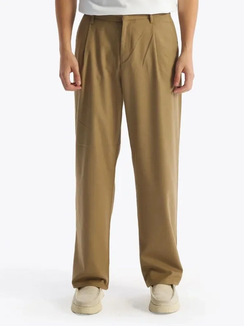 GIESTO Pleated Mid Waist Straight Leg Pants