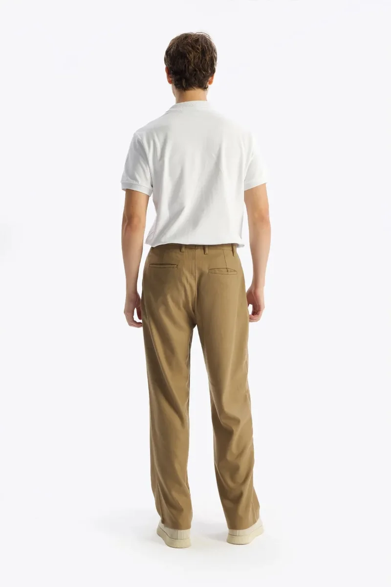 Giesto Tan Natural GIESTO Pleated Mid Waist Straight Leg Pants for Men | Best Price UAE
