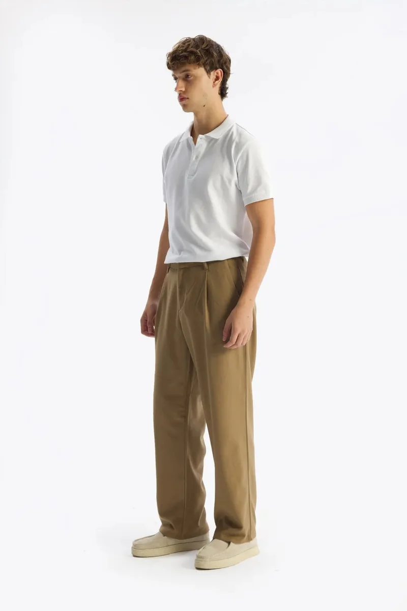 Giesto Tan Natural GIESTO Pleated Mid Waist Straight Leg Pants for Men | Best Price UAE