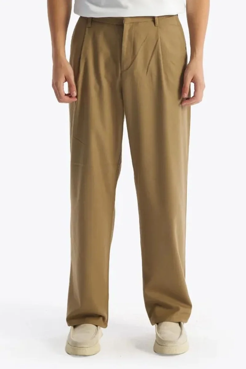 GIESTO Pleated Mid Waist Straight Leg Pants