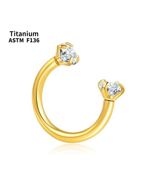 Generic Titanium Golden double gem horseshoe nose ring Lip Ring Nose ring C- Shaped Body Piercing Ring for NOSE, Lip Ear. Fashion Nose Ring, Lip Ring  with Zirconia Internal Thread Barbell Body Piercing