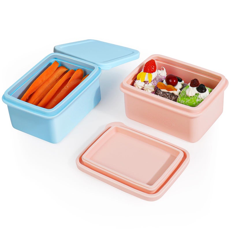 Tanjiae Silicone Snack Containers for Kids, Leak Proof Microwavable Small Lunch Box Containers with Lids for Toddlers, 1 Cup BPA Free Freezer Molds for Soups/Baby Food Storage (13.5oz*2) - Image 1