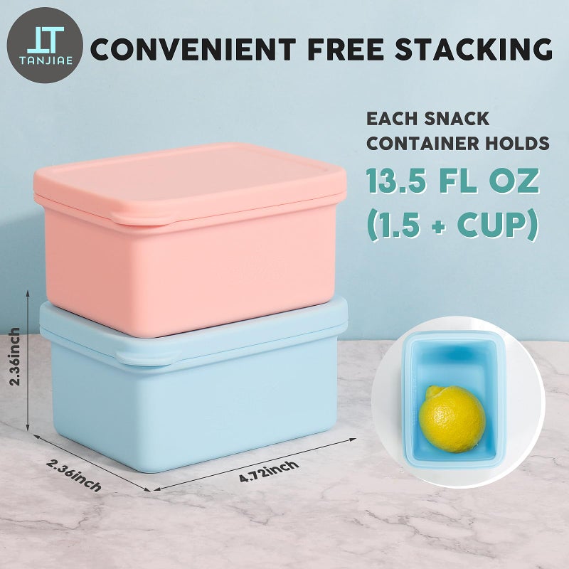 Tanjiae Silicone Snack Containers for Kids, Leak Proof Microwavable Small Lunch Box Containers with Lids for Toddlers, 1 Cup BPA Free Freezer Molds for Soups/Baby Food Storage (13.5oz*2) - Image 2