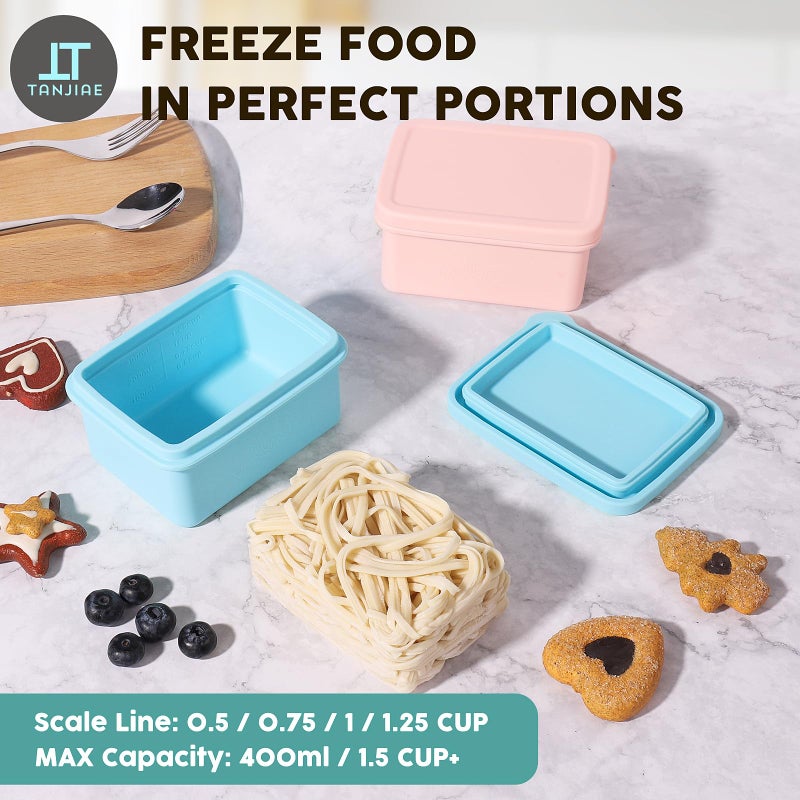 Tanjiae Silicone Snack Containers for Kids, Leak Proof Microwavable Small Lunch Box Containers with Lids for Toddlers, 1 Cup BPA Free Freezer Molds for Soups/Baby Food Storage (13.5oz*2) - Image 4
