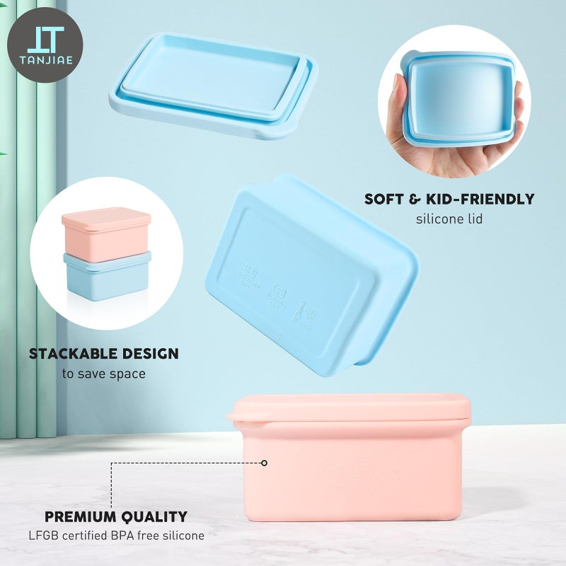 Tanjiae Silicone Snack Containers for Kids, Leak Proof Microwavable Small Lunch Box Containers with Lids for Toddlers, 1 Cup BPA Free Freezer Molds for Soups/Baby Food Storage (13.5oz*2) - Image 3