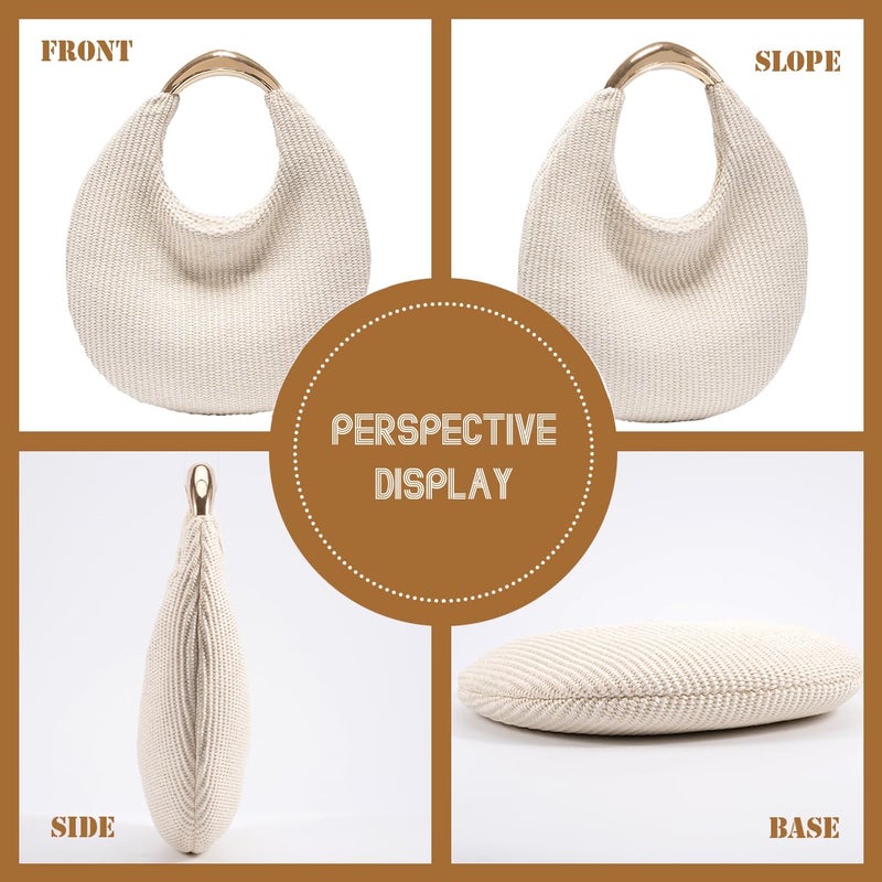 PHILOMENA Straw Bag for Women, Boho Chic Woven Hobo Tote Handbag, Handmade Straw Crescent Purse, Lightweight Summer Beach Shoulder Bag (Beige) - Image 3