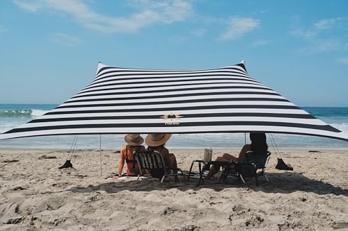 Neso Grande Portable Beach Tent Sun Shelter Lightweight Beach Shade Canopy Easy Setup for Family Outings Patented Reinforced Corners UPF 50 7ft Tall 9 x 9ft BlackWhite Stripes - Image 1