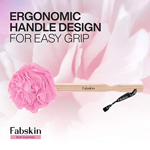 FABSKIN Luxury Back Bathing Loofah With Wooden Handle for Men and Women | Pack of 1 | Loofah For Back Bathing with handle | Back Bathing Loofah Brush | Back Scrubber for Bathing (Pink) - Image 3