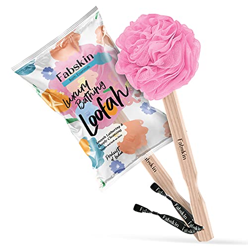 FABSKIN Luxury Back Bathing Loofah With Wooden Handle for Men and Women | Pack of 1 | Loofah For Back Bathing with handle | Back Bathing Loofah Brush | Back Scrubber for Bathing (Pink) - Image 1