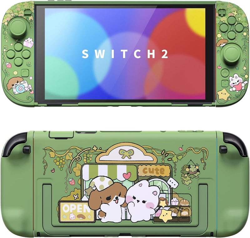 غطاء حماية لجهاز Nintendo Switch 2 - غلاف صلب قابل للإرساء كيوت لجهاز Switch 2 مع قبضة الإبهام وملصق وأغطية الأزرار، غطاء مقاوم للخدوش وصدمات - مخبز الغابة - Image 1