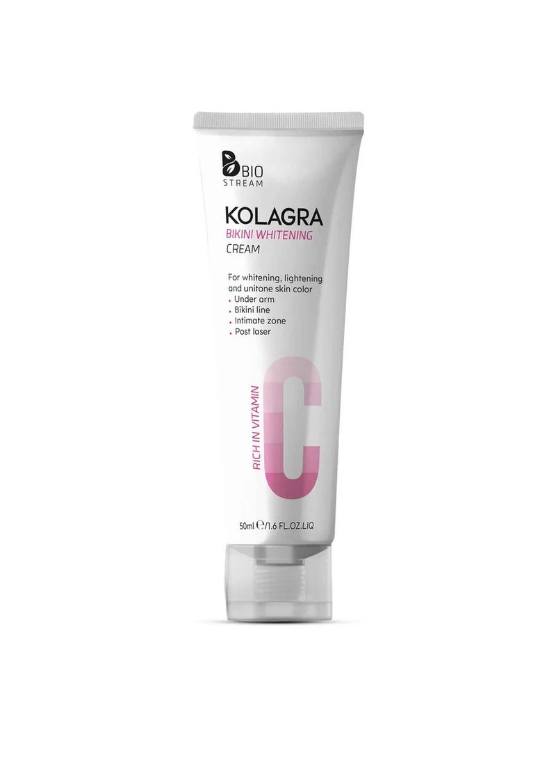Kolagra Bikini Whitening Cream Rich in Vitamins 50ml, Intimate Area Brightening Cream for External Bikini Line, Dark Spot Appearance Care, Helps Improve Uneven Skin Tone, Smoothness and Radiance, Women's Personal Skin Care