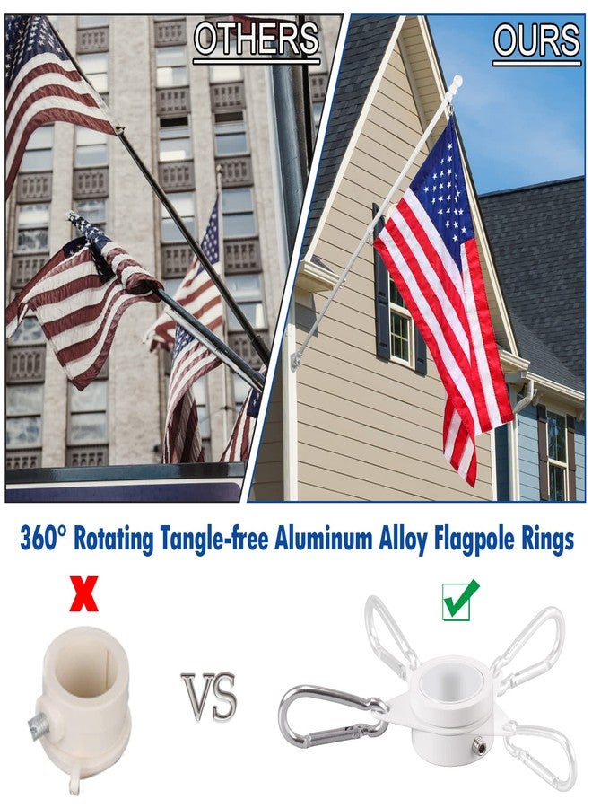 BONWIN White Flag Pole Kit for Outside House, 6 FT Thickened Stainless Steel Wall Mount Flag Pole for 3x5'/ 4x6' American Flag, 1" Anti-Wrap Spinning Flagpole Rings Hardware Kits for Porch Yard - Image 4