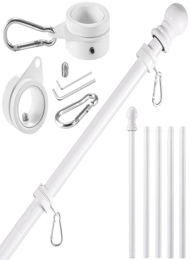 BONWIN White Flag Pole Kit for Outside House, 6 FT Thickened Stainless Steel Wall Mount Flag Pole for 3x5'/ 4x6' American Flag, 1" Anti-Wrap Spinning Flagpole Rings Hardware Kits for Porch Yard - Image 1