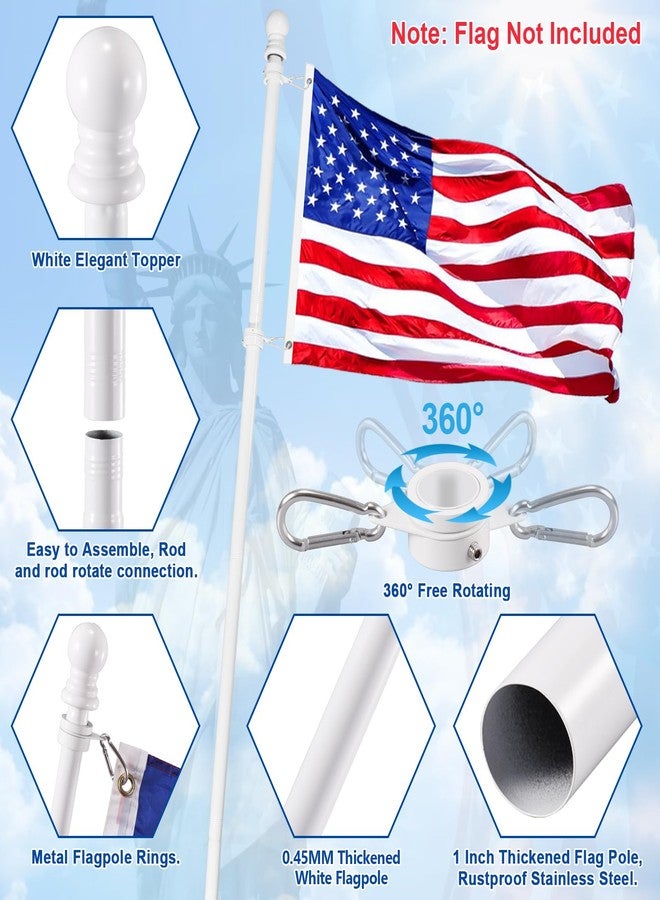 BONWIN White Flag Pole Kit for Outside House, 6 FT Thickened Stainless Steel Wall Mount Flag Pole for 3x5'/ 4x6' American Flag, 1" Anti-Wrap Spinning Flagpole Rings Hardware Kits for Porch Yard - Image 5