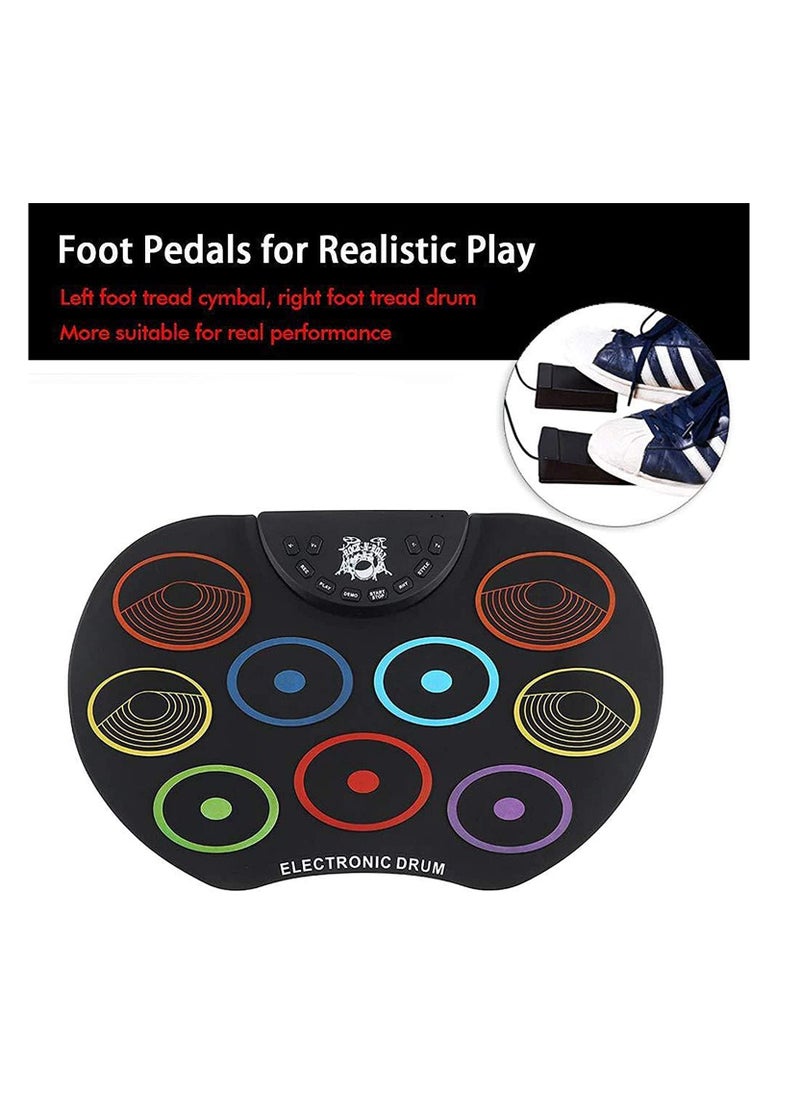 Portable Roll Up Electronic Drum, 9 Pads Digital Bass Drum with 2 Pedals & Mallets, 3.5mm Audio Input, Supports Recording, Best Music Gift for Kids Beginner  - Image 5
