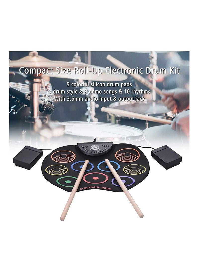 Portable Roll Up Electronic Drum, 9 Pads Digital Bass Drum with 2 Pedals & Mallets, 3.5mm Audio Input, Supports Recording, Best Music Gift for Kids Beginner  - Image 3