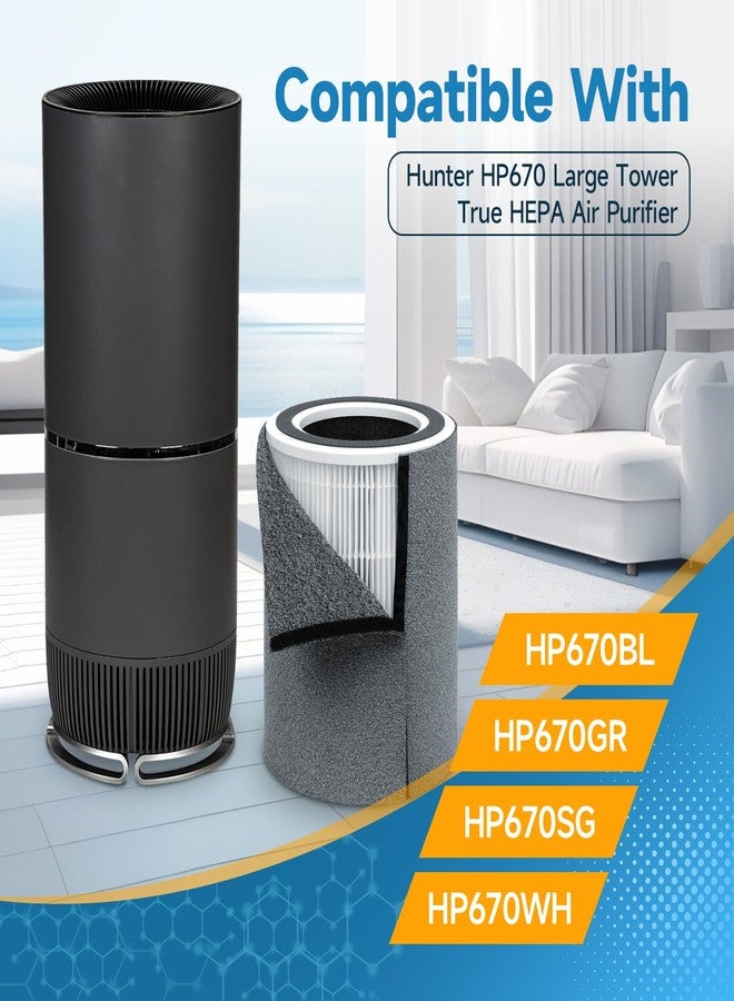 Harebery Upgrade HP670 Replacement Filter Set Compatible with Hunter HP670 Large Tower Purifier, Part Number H-HF670-VP, 1 Premium Filter + 4 Carbon Pre-filters - Image 2