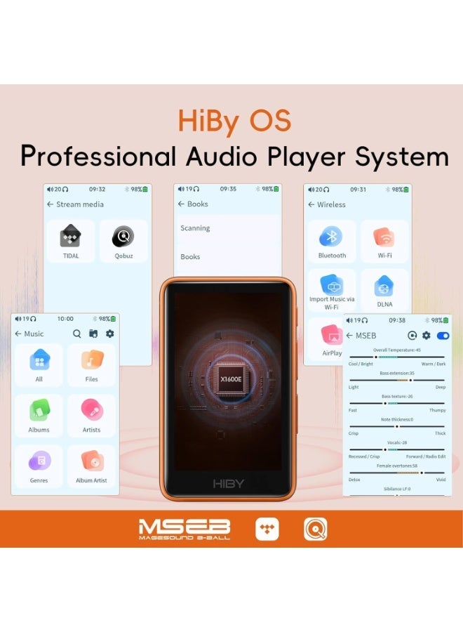 HiBy مشغل موسيقى HiBy R1 HiFi، يدعم تشغيل ملفات MP3، منفذ USB، محول رقمي تناظري، واي فاي، بلوتوث، 5.1، DSD256، PCM384kHz/32bit، X1600E CS43131، راديو ويب MSEB، مخرج 3.5 ملم - Image 4