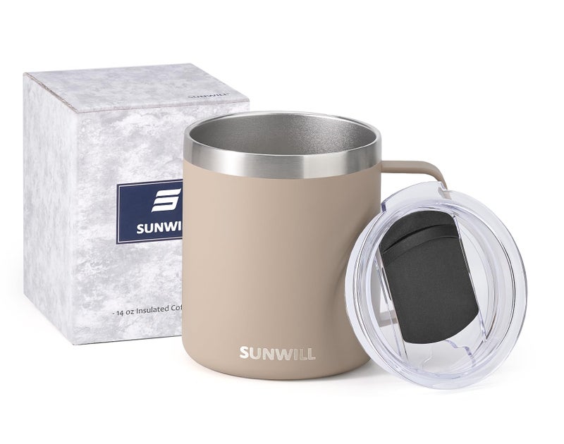 SUNWILL SUNWILL Coffee Mug with handle and lid 14oz  Insulated Camping Mug  Double Wall Stainless Steel Travel Tumbler Cup  Reusable Coffee Cup Outdoor  Powder Coated Taupe - Image 5