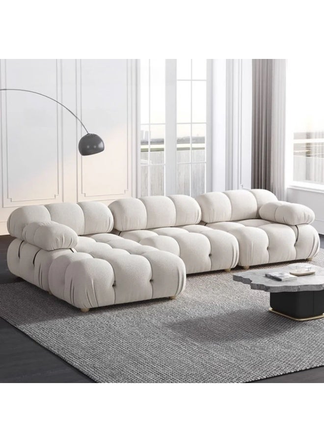 Al Zakharef Furniture Elanora Luxury Modern Cloud-Style Modular Sofa –Tufted Boucle Fabric Couch with Extra Soft Cushions | Minimalist Living Room Furniture- Cream White - Image 4