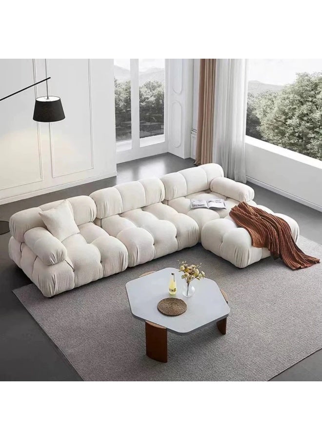 Al Zakharef Furniture Elanora Luxury Modern Cloud-Style Modular Sofa –Tufted Boucle Fabric Couch with Extra Soft Cushions | Minimalist Living Room Furniture- Cream White - Image 3