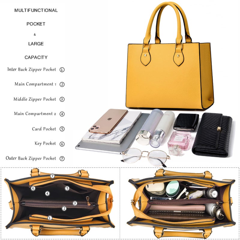 CHICAROUSAL Crossbody Purses and Handbags for Women PU Leather Tote Top Handle Satchel Shoulder Bags (Liz Mustard Yellow) - Image 5