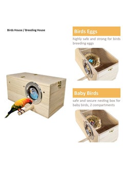 MAJIBAO Birds House, Birds Wooden Box, In-cage Fixing, Small birds, Parakeet, Parrots, Budgie, Canary, Rectangular Box Design, Access Through The Hole, Breeding, Nesting, Strong, Durable, 15 Cm Height  - Image 2