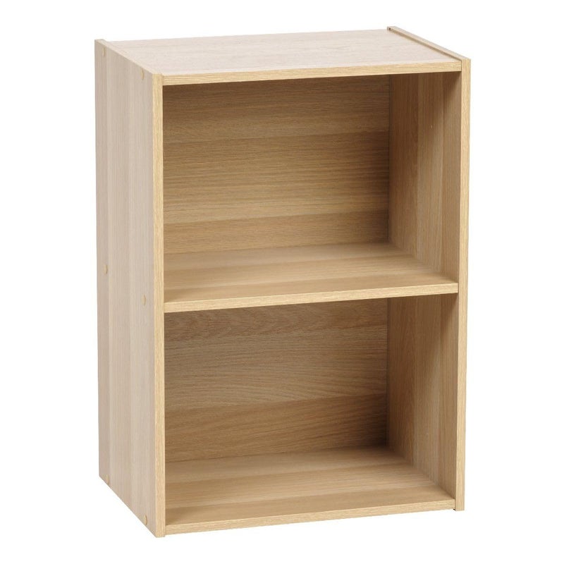 Storage Shelf in Beige, 2-Compartment Wooden Cabinet, Freestanding Bookcase for Office, Living Room, Bedroom, or Entrance, Simple and Compact Organizer - Image 1