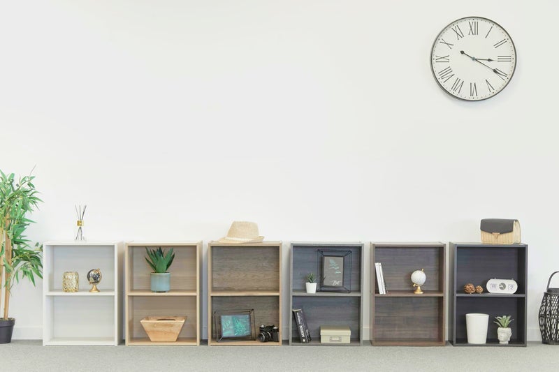 Storage Shelf in Beige, 2-Compartment Wooden Cabinet, Freestanding Bookcase for Office, Living Room, Bedroom, or Entrance, Simple and Compact Organizer - Image 2