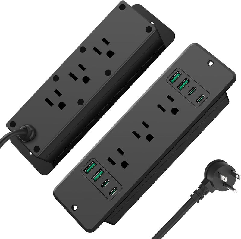 14 في 1 شريط طاقة سريع الشحن غائر، مقبس طاقة للأثاث بقدرة 45 واط مع USB-C، حماية من زيادة التيار مع تركيب متساوٍ، مع 6 مقابس تيار متردد، 4 منافذ USB-A و4 منافذ USB-C، سلك طاقة بطول 6 أقدام. (أسود) - Image 1