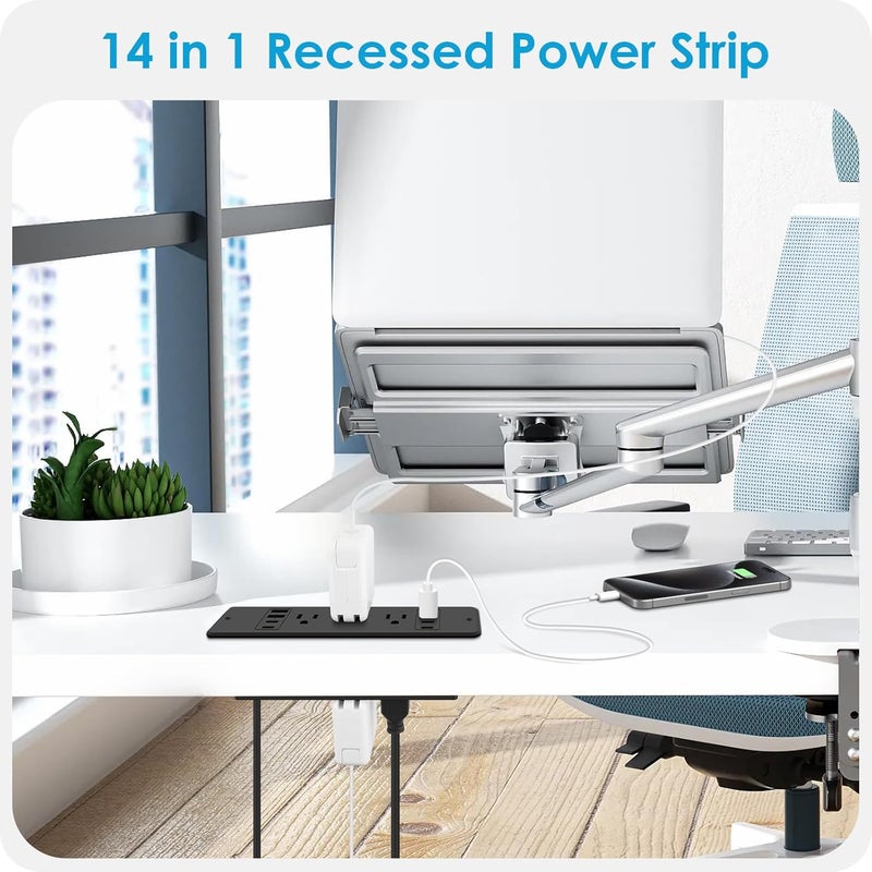 14 في 1 شريط طاقة سريع الشحن غائر، مقبس طاقة للأثاث بقدرة 45 واط مع USB-C، حماية من زيادة التيار مع تركيب متساوٍ، مع 6 مقابس تيار متردد، 4 منافذ USB-A و4 منافذ USB-C، سلك طاقة بطول 6 أقدام. (أسود) - Image 3