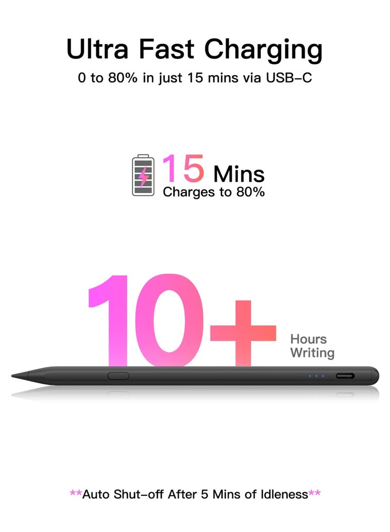 Pencil for iPad (2018-2026), USB-C Fast Charging Stylus Pen, Pixel-Perfect Tilt Sensitivity for Apple iPad 11/10/9/8/7/6/A16, iPad Mini 7/6/5, iPad Air M4/M3/M2 11"/13"/5/4/3, Pro M5/M4 13"/12.9″/11″ - Image 5