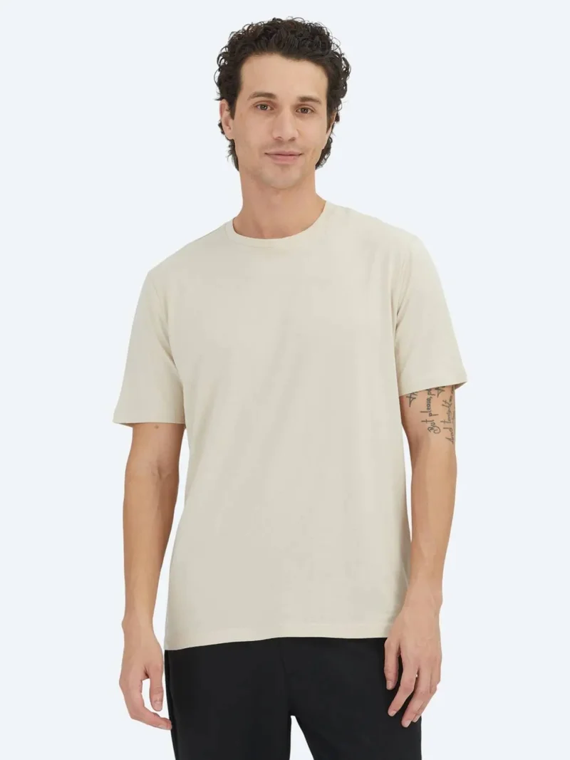 Kip Unisex Beige Plain Crew Neck 100% Cotton T-Shirt