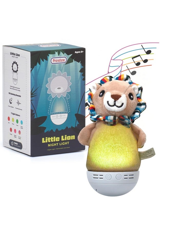 PREXTEX Little Lion Shape Kids Night Light - 7 Colors, 10 Calming Sounds, 6 Lullabies, Timer, Washable Covers, Portable Night Lamp for Kids - Lion Lamp for Ages 2 and Up - 3.9 x 6.9 x 3 inches - Image 1