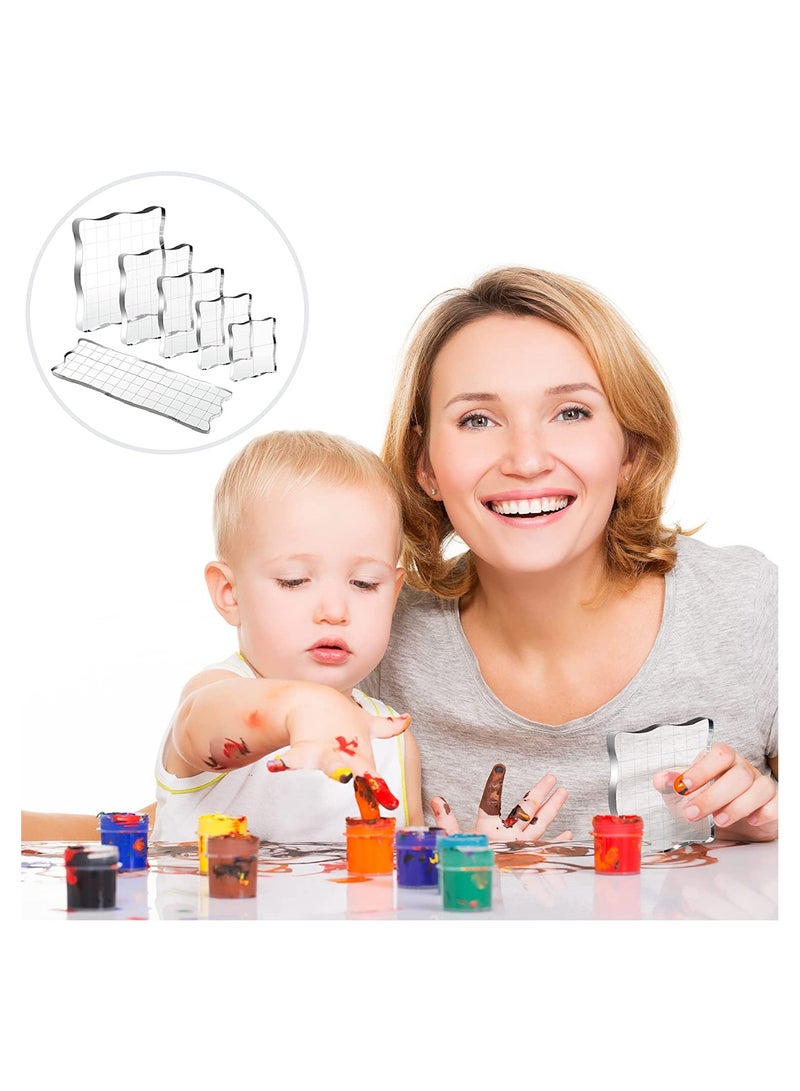 Clear Acrylic Stamp Block Set with Grid Lines - 6 Assorted Sizes for Scrapbooking, Crafts & Card Making, Perfect Decorative Stamps