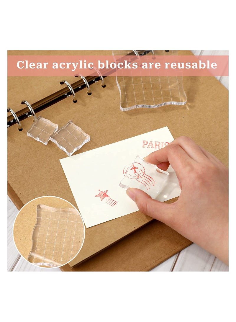Clear Acrylic Stamp Block Set with Grid Lines - 6 Assorted Sizes for Scrapbooking, Crafts & Card Making, Perfect Decorative Stamps