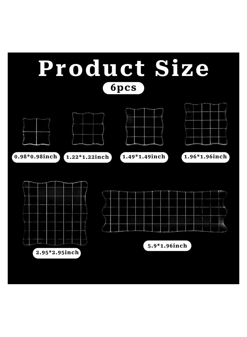 Clear Acrylic Stamp Block Set with Grid Lines - 6 Assorted Sizes for Scrapbooking, Crafts & Card Making, Perfect Decorative Stamps