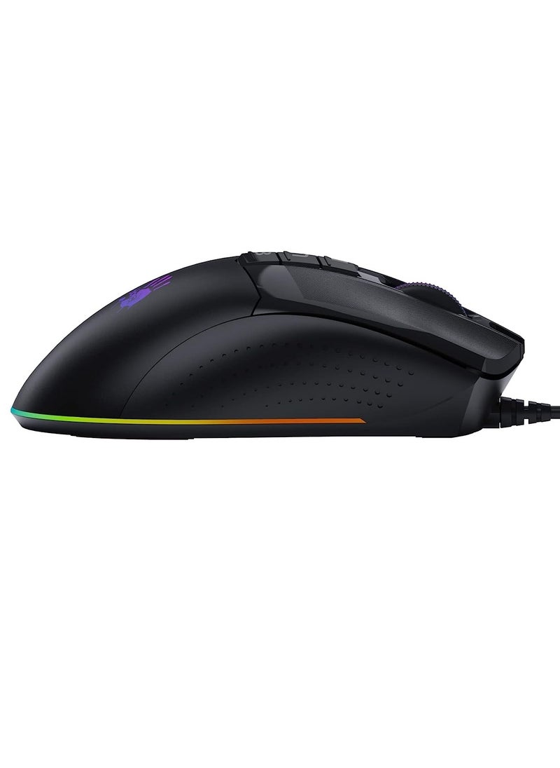 W90 Max Gaming Mouse -4 Core Activated RGB  – BC3332-A 10K Sensor – 10,000 CPI – 250 IPS – 4 Types LOD Setting Switch – 2000 Hz Report Rate – 4M Onboard Memory – Dual-Injection Rubber Wheel