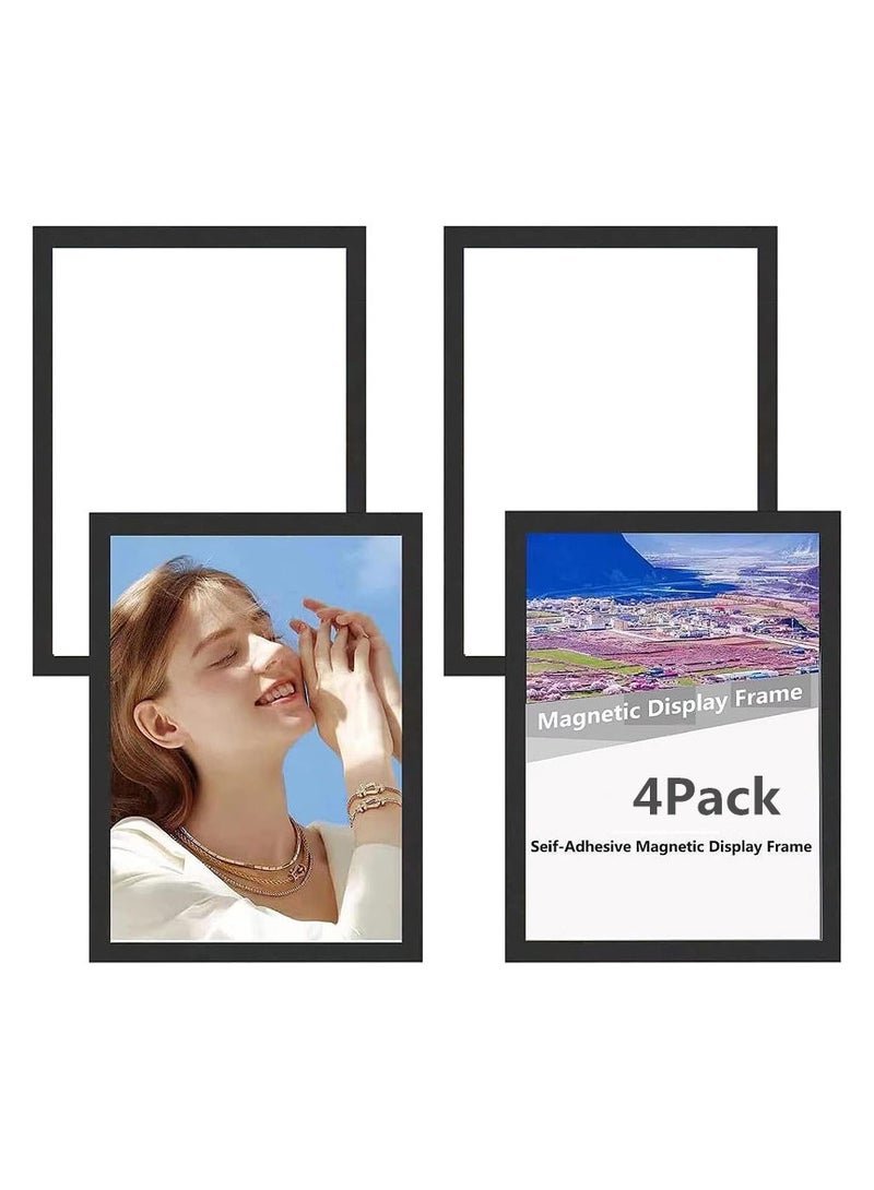 4 عبوات حامل لافتات مغناطيسية ، حامل لافتات مغناطيسي ذاتي اللصق ، حامل مستندات مغناطيسي لمتجر ملصقات مكتب نافذة الحائط ، مقاس A4 - Image 1