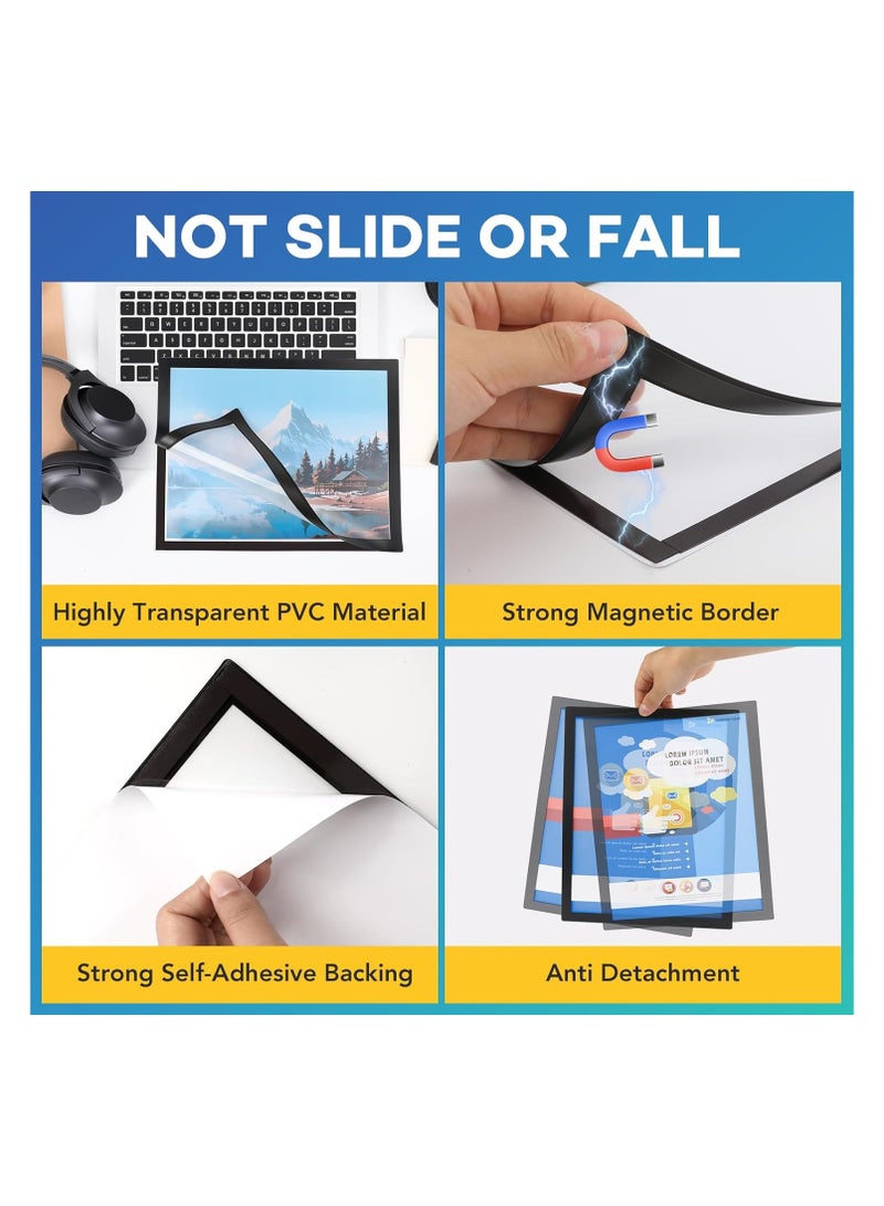 4 عبوات حامل لافتات مغناطيسية ، حامل لافتات مغناطيسي ذاتي اللصق ، حامل مستندات مغناطيسي لمتجر ملصقات مكتب نافذة الحائط ، مقاس A4 - Image 3